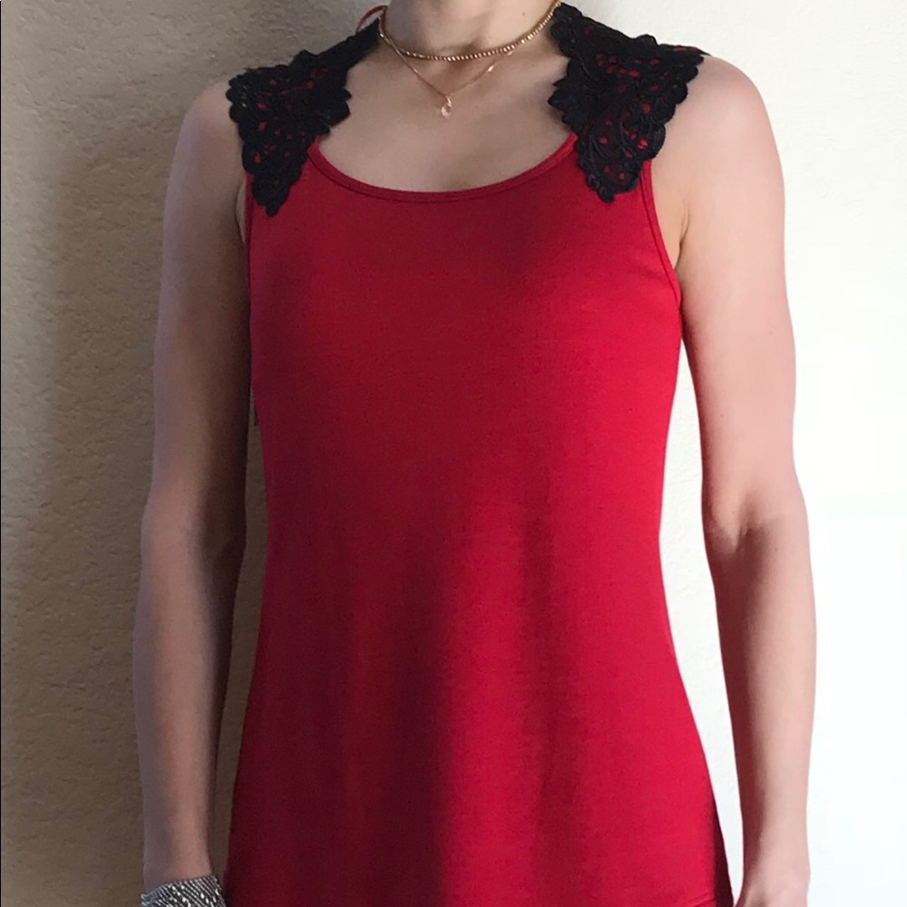 Arianne Lace Detail Reversible Red Tank, L, NWT